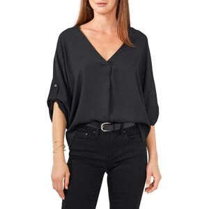 VINCE CAMUTO Womens Black Roll Tab Pullover Vented Hem Dolman Sleeve Blouse XXS